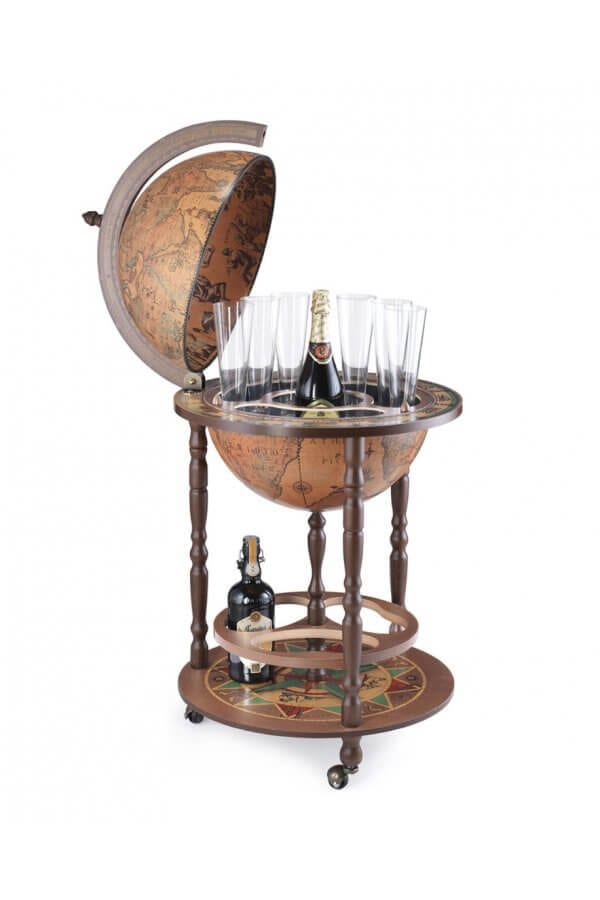Mappamondo Bar Con Ruote E Vano Interno "Giunone" - Classic