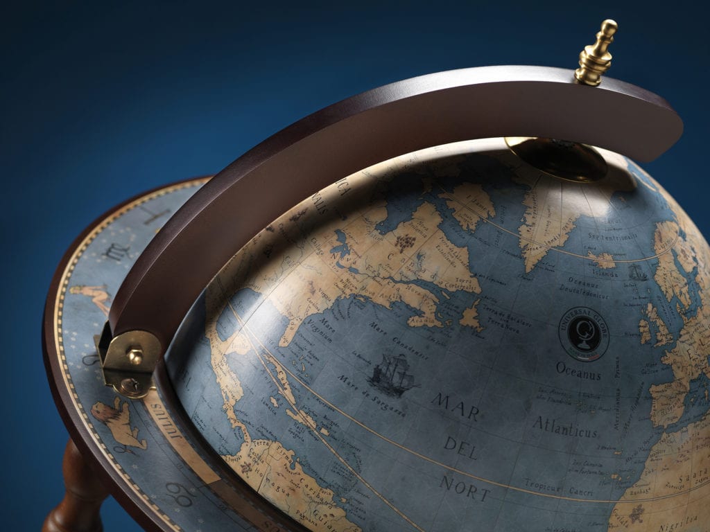 Mappamondo Bar Da Terra Con Ruote E Vano Portabottiglie “Da Vinci” – Blue Dust - immagine 4