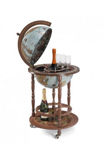 Mappamondo Bar Con Ruote E Vano Interno  "Giunone" - Blu Oceano