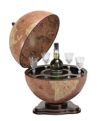 Mappamondo Bar Da Tavolo Con Vano
  Portabottiglie "Galileo" - Rust