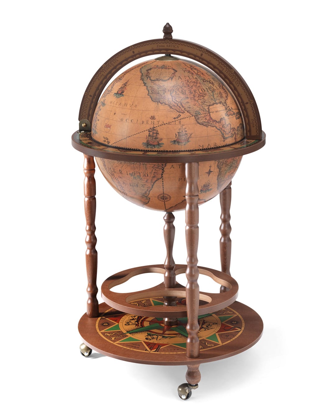 Mappamondo Bar Con Ruote E Vano Interno "Giunone" - Classic - immagine 2