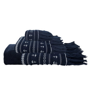 Set Asciugamani 3 Pz.Blu Navy Anchors,
  Collezione Santorini