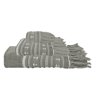 Set Asciugamani 3 Pz. Grigio Anchors,
  Collezione Santorini
