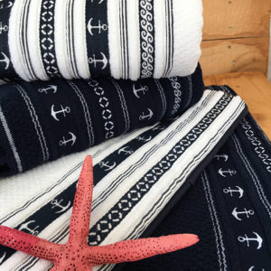 Set Asciugamani 3 Pz.Blu Navy Anchors,
Collezione Santorini - immagine 3