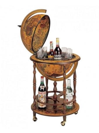Globo Bar Con Meridiano In Legno E
  Ripiano Portabottiglie “Regolo”